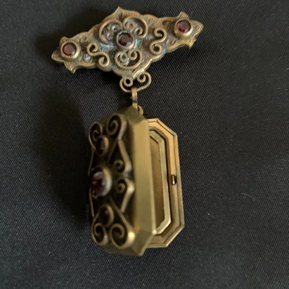 Antique Vintage HOBE Brooch Locket Pin Pendant Photo Holder - Picture 8 of 11
